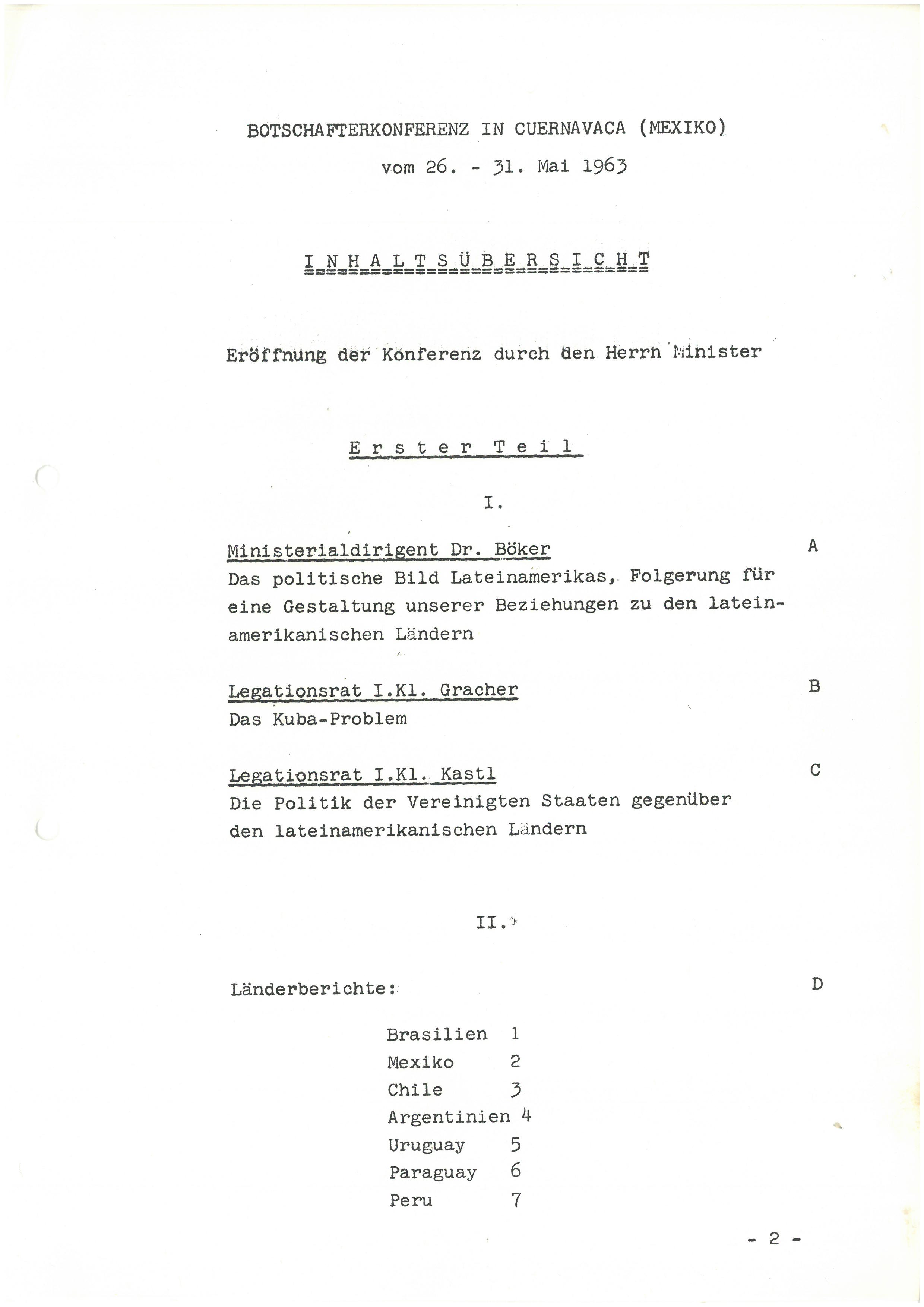 Dokument der Botschafterkonferenz in Cuernavaca (Mexiko) vom 26. bis 31. Mai 1963.