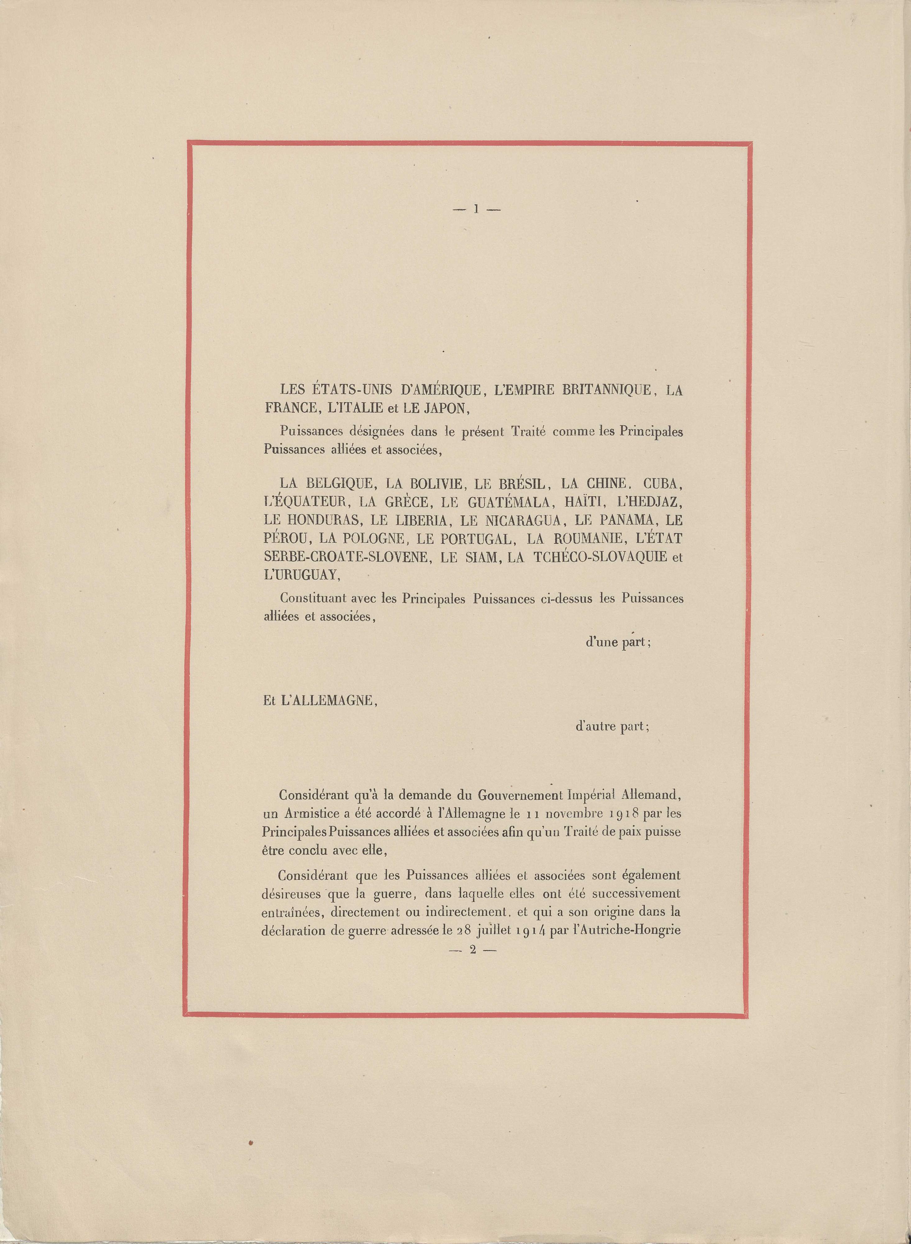 Über das hier dargestellte besondere Dokument wird in der Rubrik Regest und Formalbeschreibung informiert. Hier ist die Seite eins der französischen Fassung zu sehen.