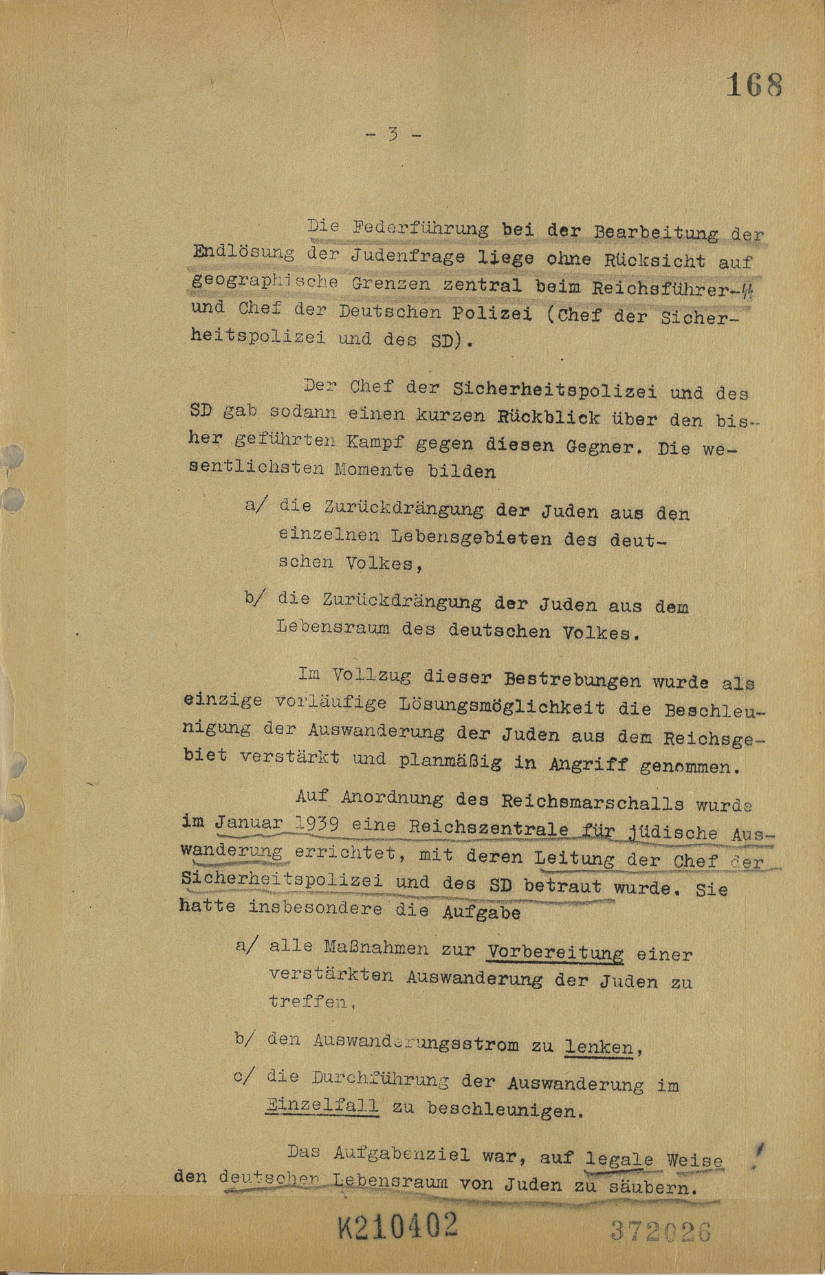 Die dritte Seite des Wannseeprotokolls heute - seit 1968 mit Bearbeitungsspuren deutscher Juristen, Archivsignatur: PA AA RZ 214/100857