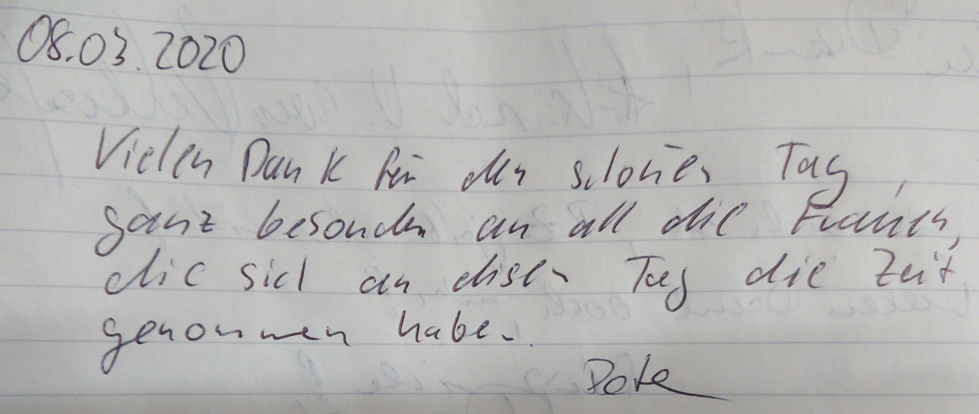 Eintrag ins Gästebuch am Tag der Archive. Berlin, 08.03.2020