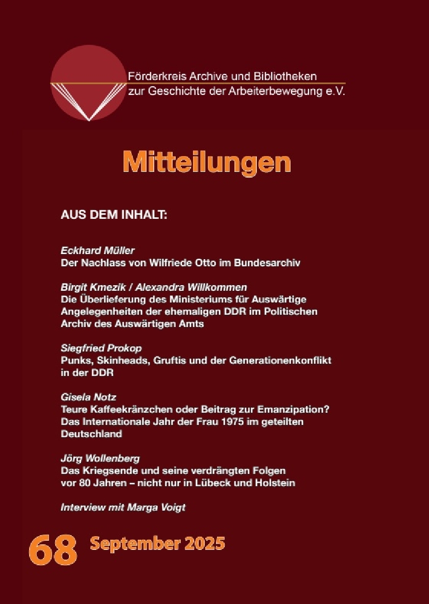 Cover des Mitteilungshefts 68 des Förderkreises Archive und Bibliotheken zur Geschichte der Arbeiterbewegung e.V.